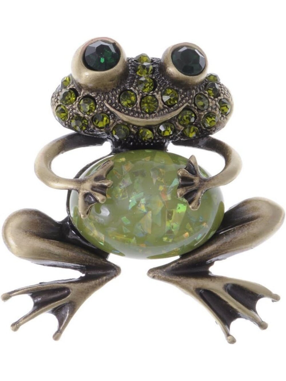 Smiley Frog Brooch with Peridot Green Rhinestones | Cute Animal Pin Jewelry